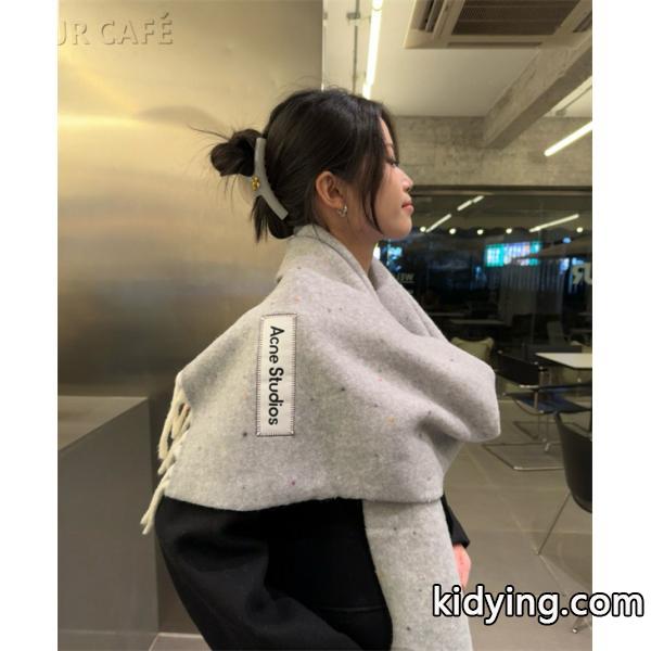 ACNE STUDIOS アクネ ストゥディオズ コピー 秋冬 保温 ライトグレー ロゴ マフラー 高級感-3