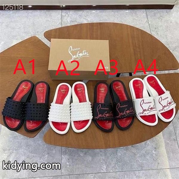 Christian Louboutin 激安 メンズ スタッズ装飾 レッドインソール スライドサンダル 刺繍ロゴ 高級ラグジュアリー シャワーサンダル-0