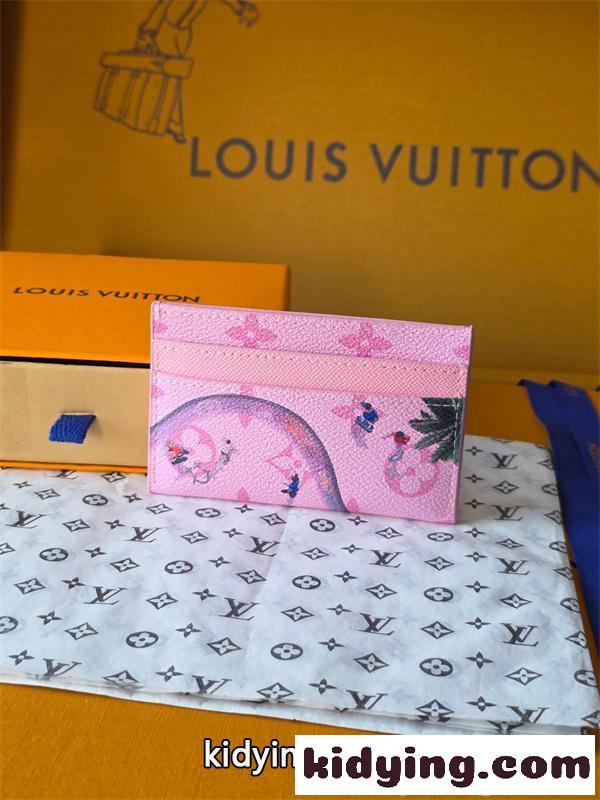 Louis Vuitton コピー ルイヴィトン M26803 カードケース ピンク モノグラム イラストデザイン スリムカードホルダー コンパクト財布 レディース-1