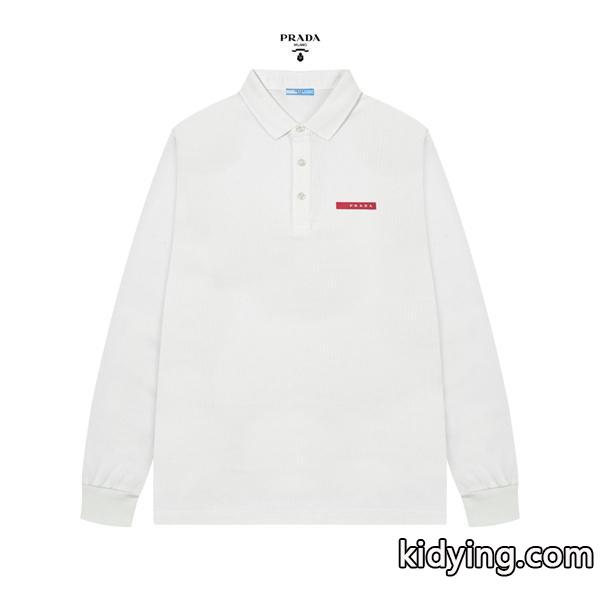 プラダ スーパーコピー ポロシャツ 長袖 高級感漂う シンプル レッドロゴ モード系 PRADA-1