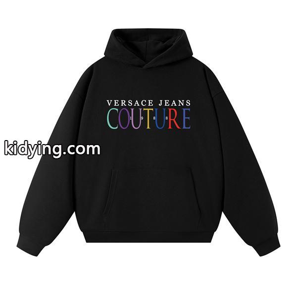 ブラック × ホワイト虹文字ロゴ パーカー ヴェルサーチ VERSACE JEANS COUTURE 偽物 2025秋冬スナップ 新登場-1