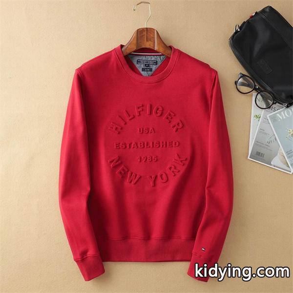 緑と赤がアクセントになる人気なカラーTommy Hilfigerのミニ刺繍ロゴがポイント 丸首 セーター-0