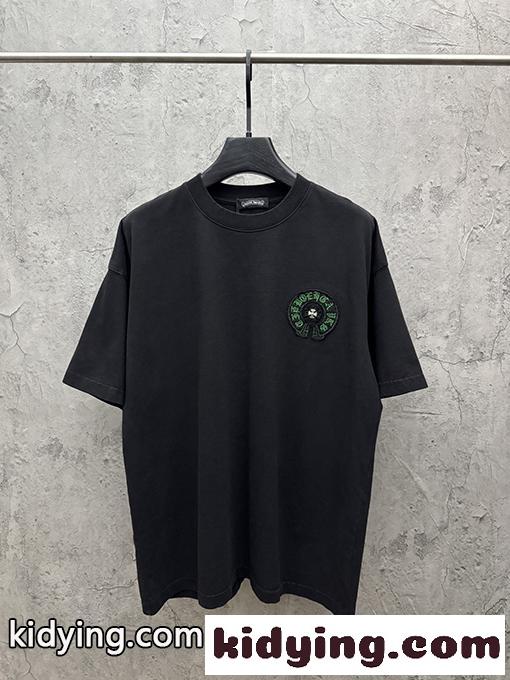 半袖Tシャツ Chrome Hearts クロムハーツ コピー フローラルクロスバックロゴ ゴシックレタリング クルーネック ゆったりシルエット-1