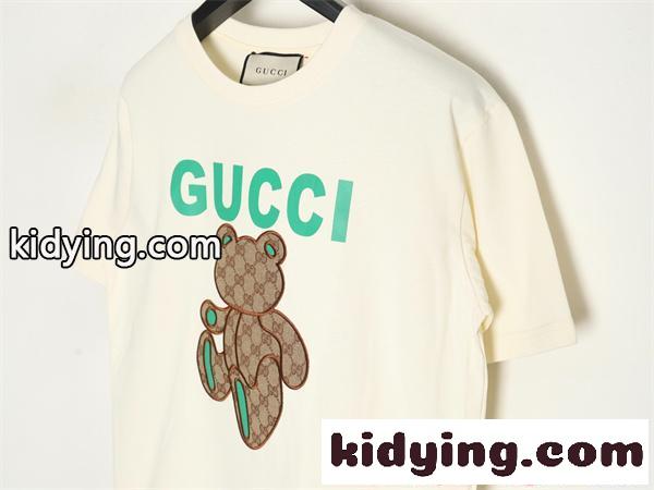 GUCCI テディベア Tシャツ グッチ コピー 高級感 刺繍 ベージュ 可愛い ロゴファッション-5
