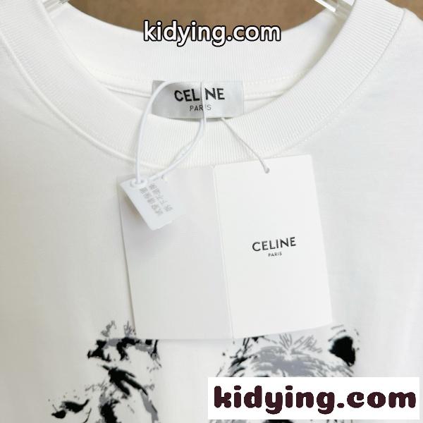CELINE セリーヌ 2026新作 ドッグプリント 半袖Tシャツ オーバーサイズ コットン クルーネック 人気-3