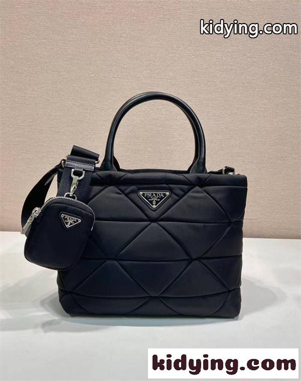 PRADA コピー プラダ ハンドバッグ ナイロンキルティング ブラック 2WAY ショルダーバッグ ミニポーチ付き 軽量 大容量 高級仕様 N級モデル レディース-1