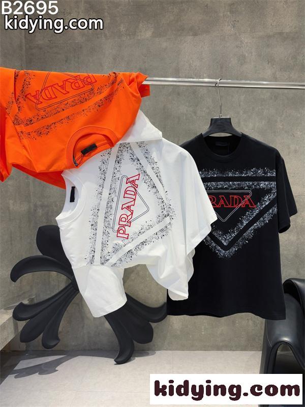 話題独占 オレンジ ホワイト ストリートモード PRADA プラダ コピー 半袖 Tシャツ-6