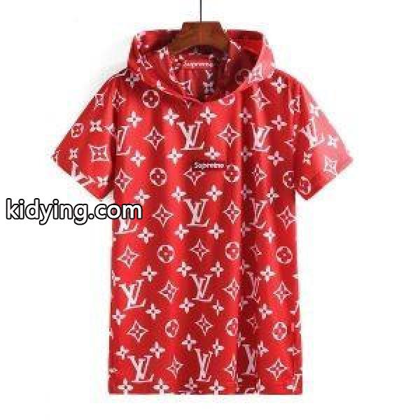 2018春夏最新入荷SUPREME x Louis Vuittons シュプリーム コピー Ｔシャツ 大人気新作Hot couple Section 赤色 帽子付き 半袖 Ｔシャツ メンズ-0