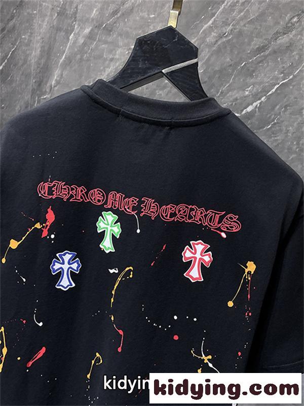 ブラック 半袖Tシャツ Chrome Hearts クロムハーツ コピー トーンオンサークルロゴ バックプリント クルーネック ゆったりシルエット-3