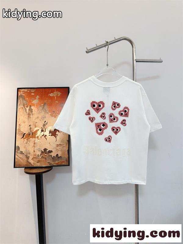 心形プリント ブラック ホワイト ロゴ入り 春夏 カジュアル Balenciaga レディース バレンシアガ コピー Tシャツ-1