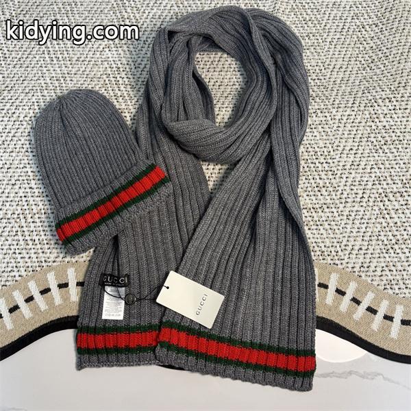 GUCCI グッチ コピー ニットマフラー キャップセット ブラック 暖か素材 冬仕様-6