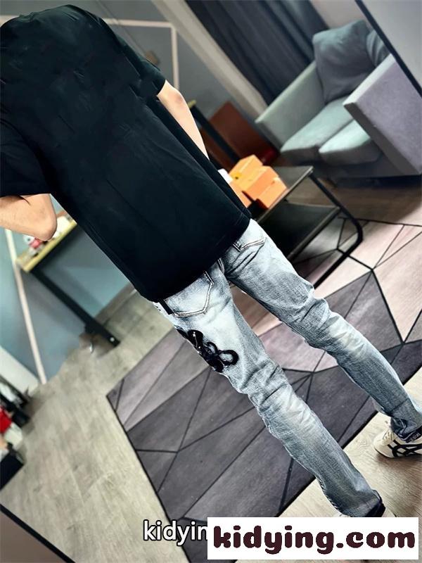 アミリ コピー ダメージ加工 デニムパンツ ライトブルー クラッシュ加工 AMIRI 刺繍-8