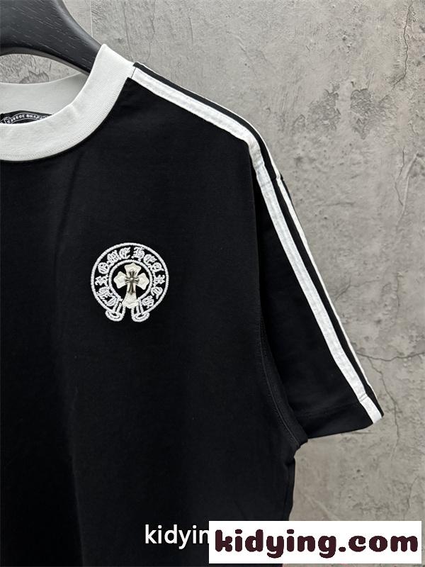CHROME HEARTS クロムハーツ コピー Tシャツ 半袖 ラインデ ワンポイント オーバーサイズ ブラック-4