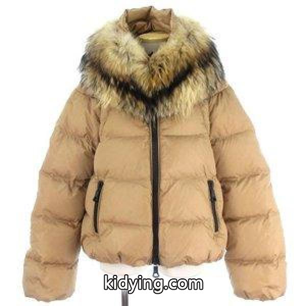 モンクレール MONCLER 美品 ソバージュ SAUVAGE ダウンジャケット スタンドカラー ジップアップ ナイロン ファー ベージュ 通販-0
