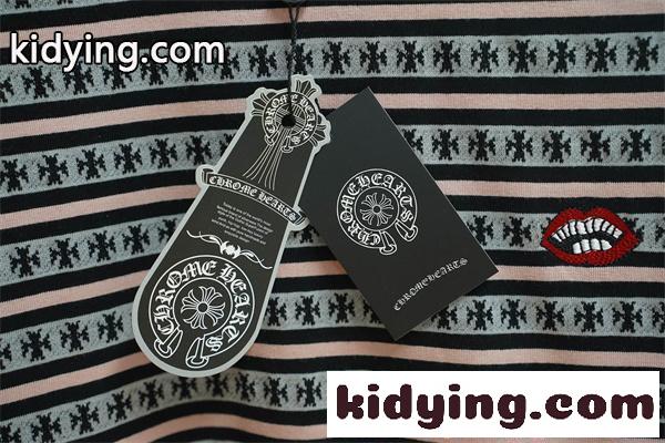 クロムハーツ コピー ボーダー 半袖Tシャツ ブラック ピンクグレー ワンポイント クルーネック Chrome Hearts-8