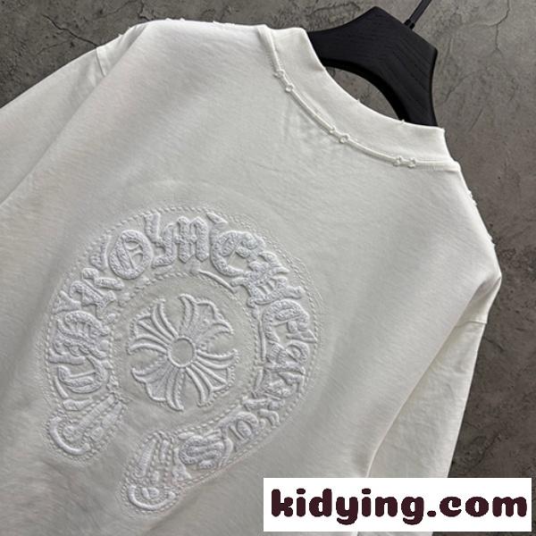 CHROME HEARTS クロムハーツ ホワイト 半袖Tシャツ 胸元エンボスロゴ クルーネック 爽麗 ゆったり 人気 トップス-3