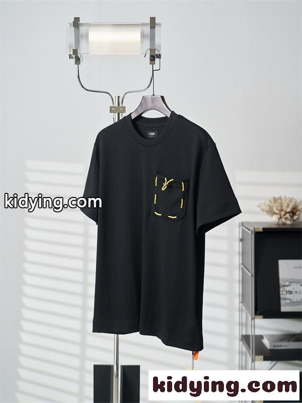 フェンディ コピー ポケット付き Tシャツ 半袖 ワイドフィット ホワイト ブラック カジュアル 日常 軽やか-8