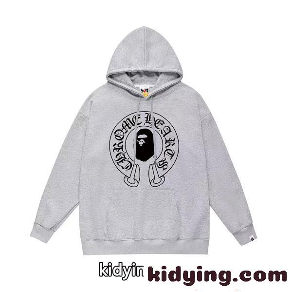 人気 新登場 コピー パーカー プリント 裏起毛ストリート 2026新作 CHROME HEARTS X BAPE-4