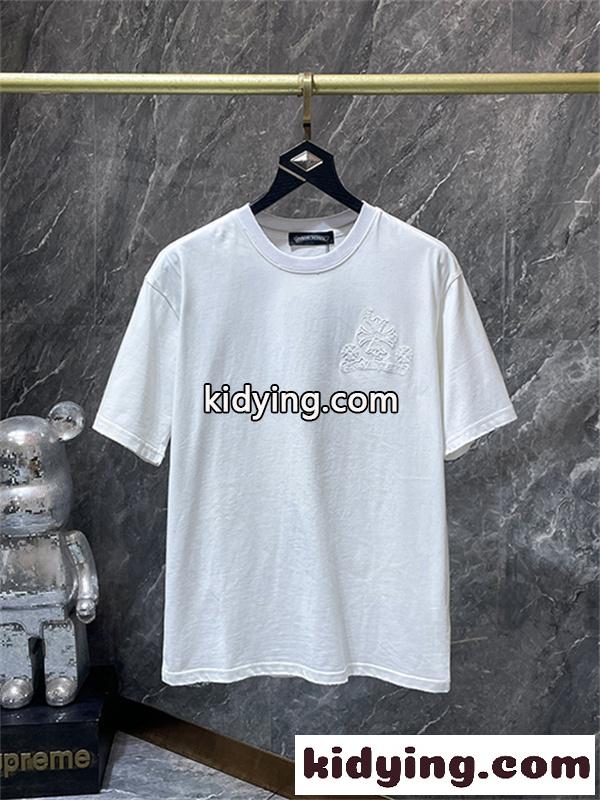 ブラック ホワイト 半袖Tシャツ Chrome Hearts クロムハーツ コピー トーンオンサークルロゴ バックグラフィック クルーネック リラックスシルエット-6