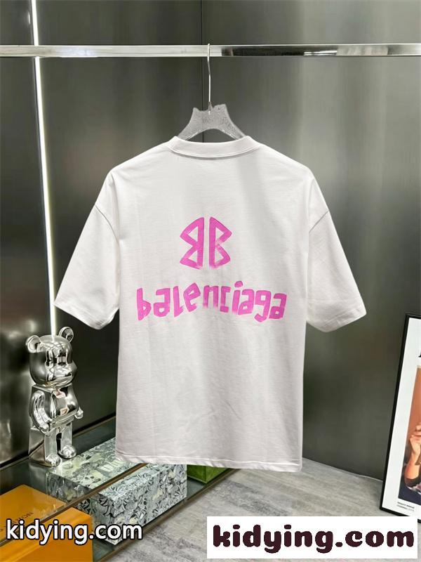 白Tシャツ 半袖 バレンシアガ コピー ピンク 手描き風 Balenciaga シンプル ストリート グラフィティ風-5
