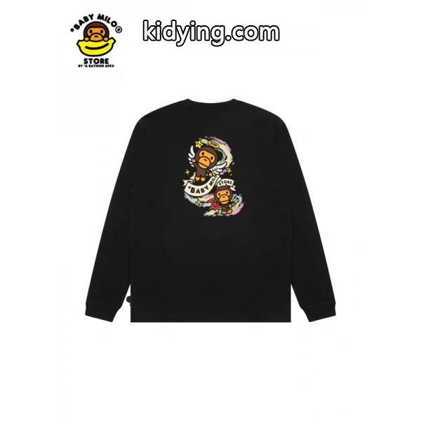 グレー × ブラック 天使 Milo プリント 長袖 T シャツ ベイプ BAPE 偽物 秋冬ストリートフェミニン-7