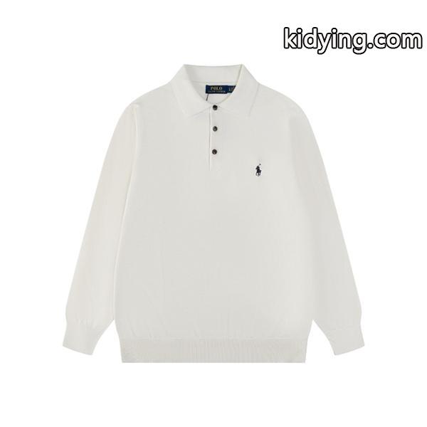 定番人気 ホワイト ニットポロ 長袖 ワンポイント刺繍 きれいめ Polo Ralph Lauren ポロ ラルフローレン コピー-0