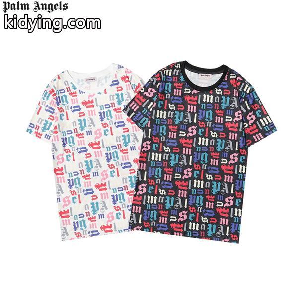 モダンアートなカラー英字ブランドロゴPalm Anglesコピー半袖Tシャツ男女共に着用が可能-0