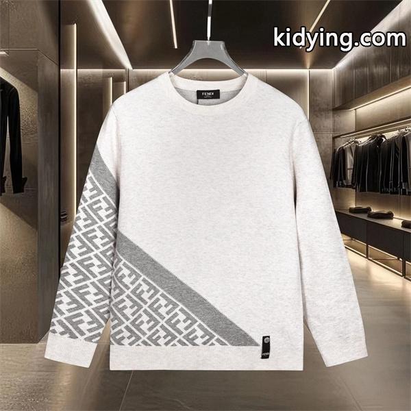 ニット FENDI フェンディ コピー メンズ 切替デザイン FF柄 ライトグレー  秋冬-0
