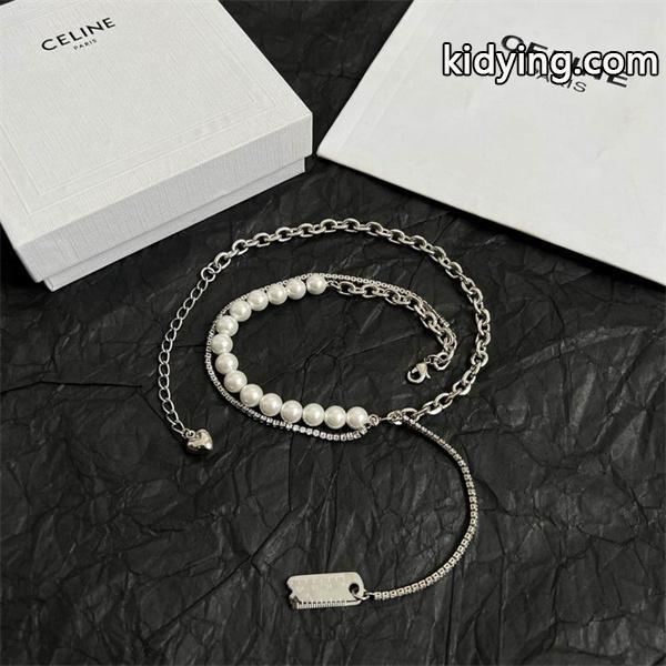 CELINE セリーヌ 偽物 パール＆CELINEロゴ 2025秋冬モードチョーカーネックレス-0