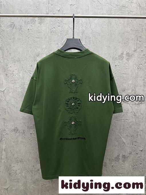 半袖Tシャツ Chrome Hearts クロムハーツ コピー フローラルクロスバックロゴ ゴシックレタリング クルーネック ゆったりシルエット-8