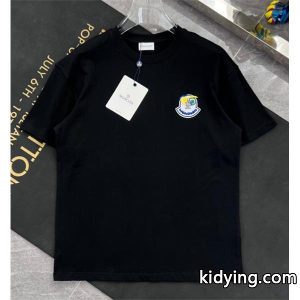 人気定番最新作伸縮性綿100%tシャツ半袖トップスフロントプリントブラックホワイトMONCLERモンクレールtシャツコピー-0