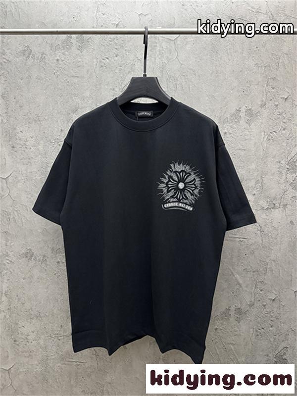 ブラック 半袖Tシャツ Chrome Hearts マルチカラークロスプリント クロムハーツ コピー ペイントスプラッシュ クルーネック ゆったりシルエット-5