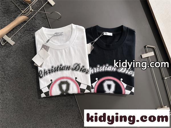 半袖 Tシャツ ブラック クルーネック ディオール チェッカーフラッグ プリント モードスタイル DIOR コピー モードカジュアル-1