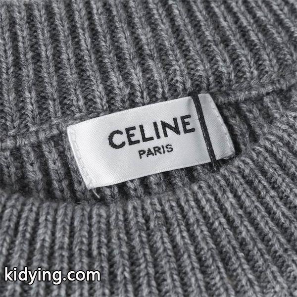 CELINE セリーヌ コピー 最新コレクション ネイビー ホワイト トリオンフロゴ ニット セーター-4