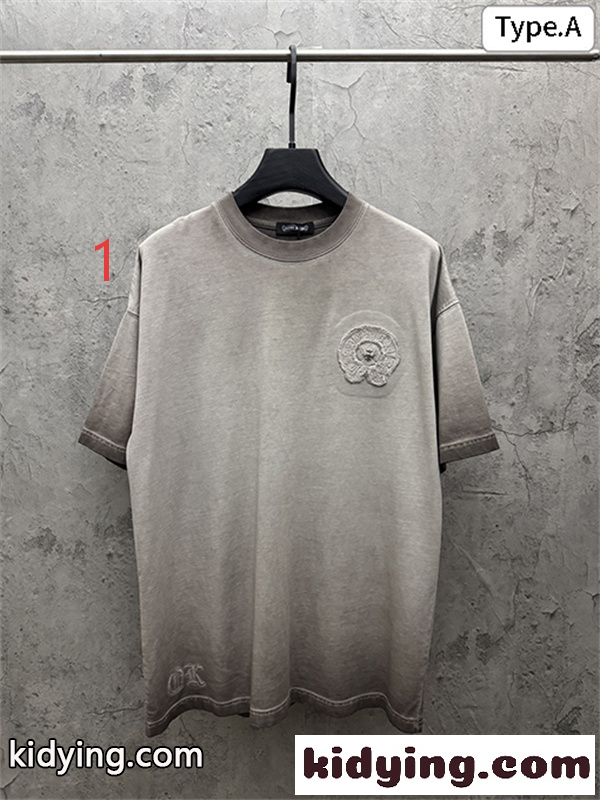 ピンク 半袖カットソー Chrome Hearts クロムハーツ コピー トーンロゴ ワンポイント刺繍風 ウォッシュ加工 丸首 カジュアルトップス-1