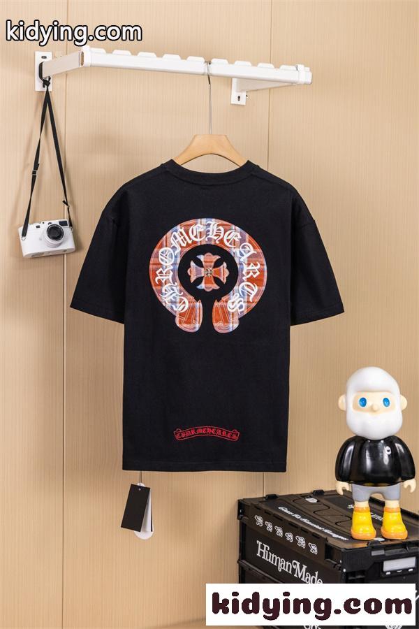 CHROME HEARTS クロムハーツ コピー ホースシューロゴ刺繍 オーバーサイズ 半袖Tシャツ ブラック-1