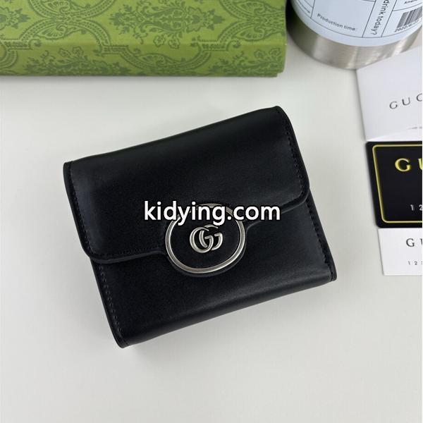 GUCCI スーパーコピー 三つ折り財布 シンプルデザイン ブラックレザー GGロゴ 高品質N級品 グッチ-0
