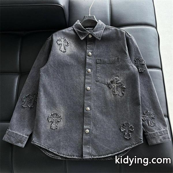 2025秋冬新作 ブラック クロス デニムシャツ刺繍デザイン Chrome Hearts クロムハーツ スーパーコピー-0