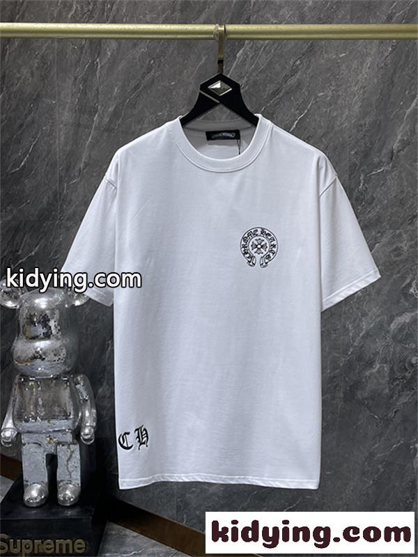 ブラック ホワイト 半袖Tシャツ Chrome Hearts クロムハーツ コピー 胸元サークルプリント カラーロゴ 丸首 カジュアルトップス-7