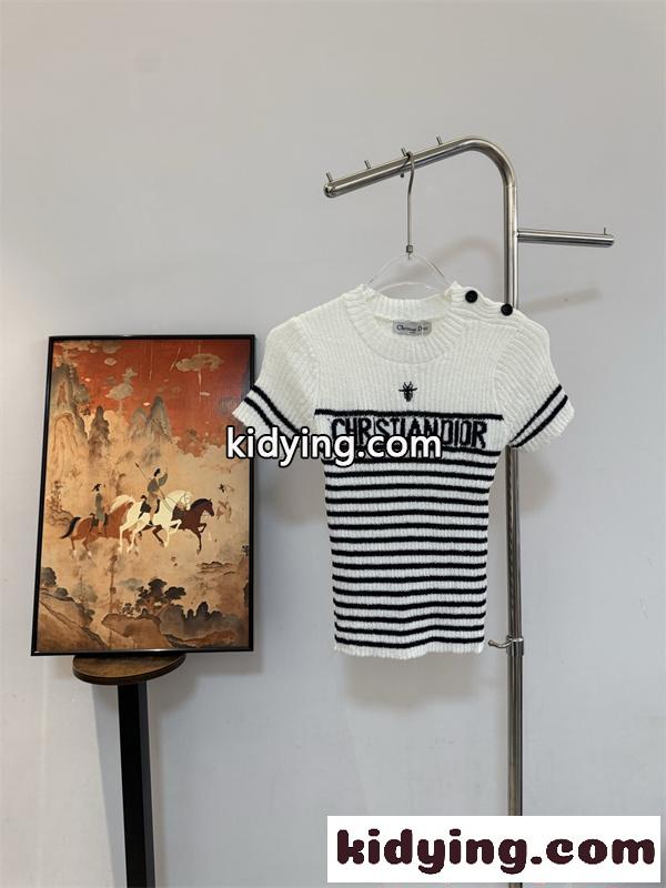 Dior ディオール コピー Ｔシャツ 半袖 ボーダーニット レディース ロゴ入り 春夏 カジュアル 高級感 上質-5