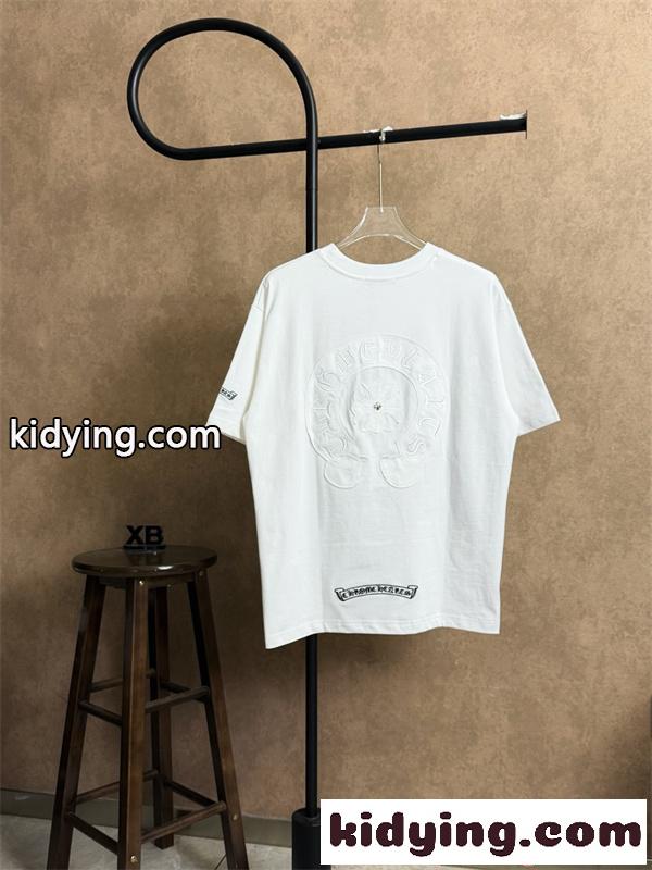 Tシャツ クロムハーツ コピー 半袖 無地 胸元刺繍 袖ロゴ ベーシック Chrome Hearts ブラック ホワイト グレン-6
