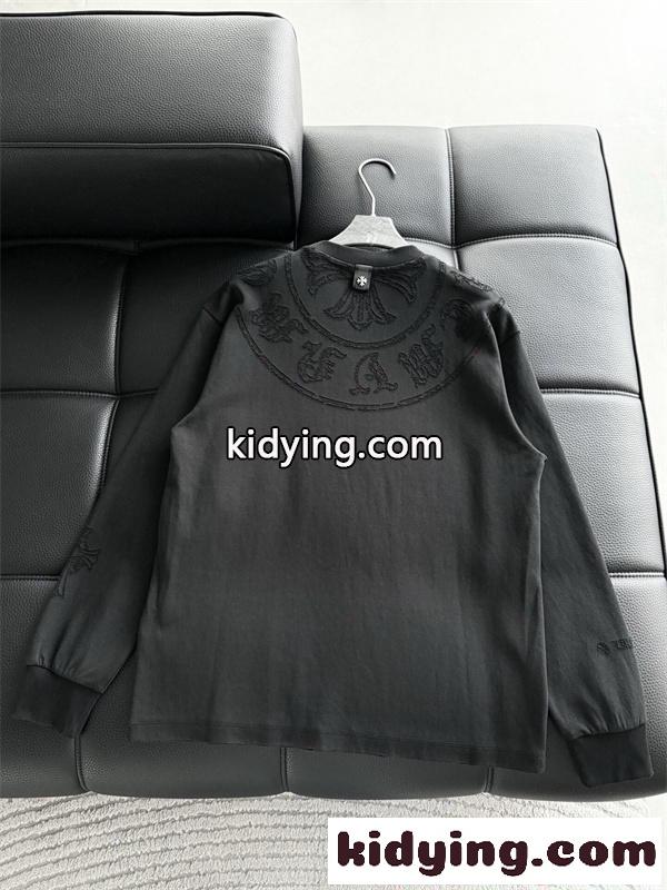 注目集結 CHROME HEARTS クロムハーツ コピー ブラック 立体エンボス モード感演出 メンズ 長袖Tシャツ-1