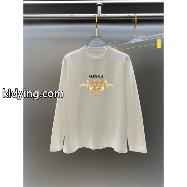 2025秋冬対応 プレミアム ブラック × ホワイト ゴールド双メデューサ 長袖Tシャツ ヴェルサーチ VERSACE コピー-5
