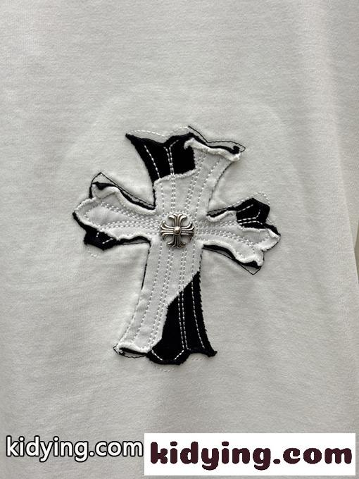 ディープグリーン 半袖Tシャツ Chrome Hearts クロムハーツ コピー 胸元サークルロゴ 同色刺繍調 クルーネック ゆったりシルエット-9