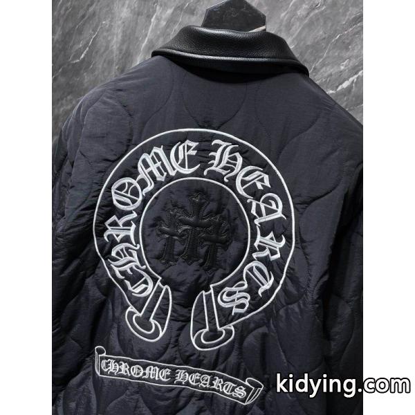 CHROME HEARTS 偽物 高級 シンプル キルティングジャケット レザー襟 防寒 クロムハーツ-2