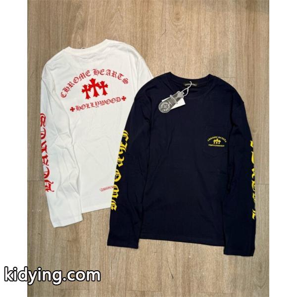 CHROME HEARTS 偽物 モダンクラシック デザイン ネイビー&ホワイト 長袖Tシャツ HOLLYWOODロゴ クロムハーツ-2