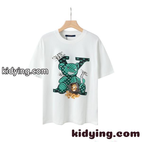 ベアプリント ルイヴィトン コピー 半袖Tシャツ クルーネック オーバーサイズ ユニセックス カジュアル ストリート 春夏 白 黒 Louis Vuitton-3