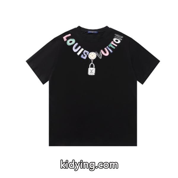 ファッションプリントされたLOUIS VUITTONルイヴィトンスーパーコピーメンズクルーネック半袖Tシャツトップス激安-0