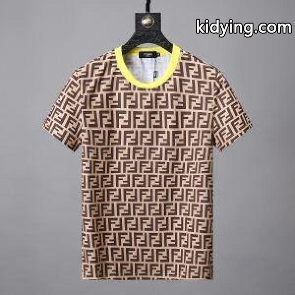 新作【フェンディ FENDI】FFロゴ 半袖Tシャツ ブランドロゴ41629784フェンディ 激安伸縮性定番品ｔシャツブラウン-0