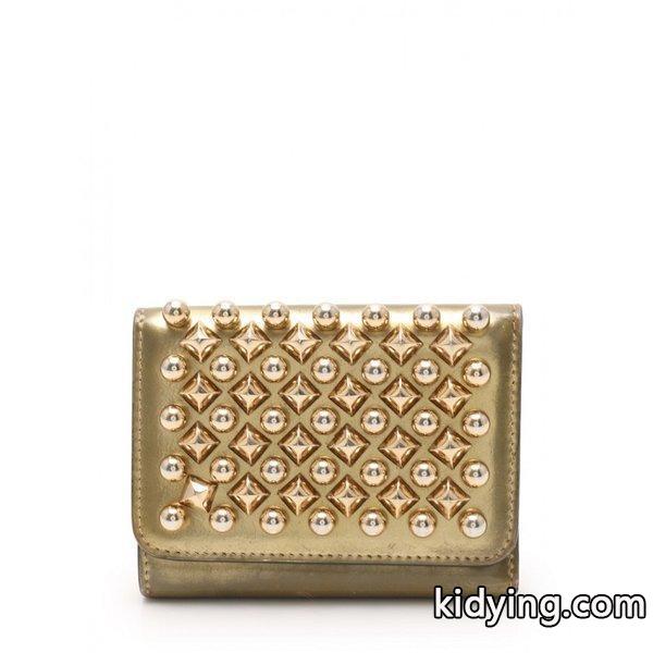 クリスチャン ルブタン Christian Louboutin Macaron Mini Wallet マカロン 三つ折り財布 レザー ゴールド スタッズ 3165042 レディース 通販 ショッピング-0
